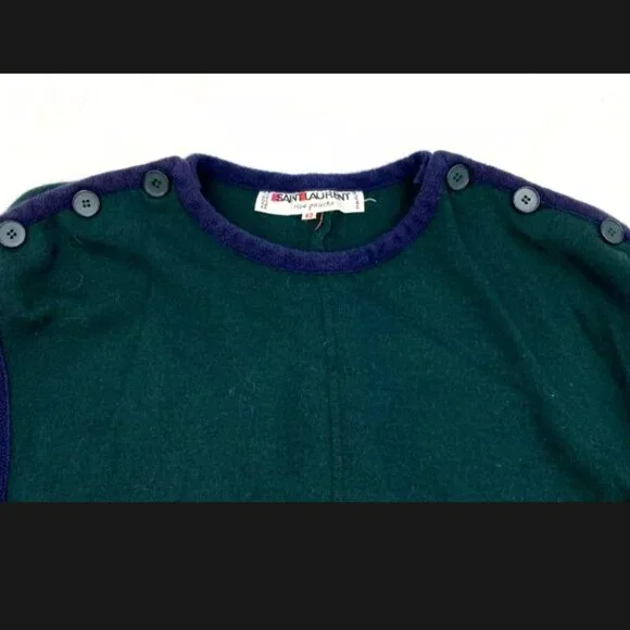 YSL Yves Saint Laurent Rive Gauche Vintage 80s Green Purple Sweater Top Sz 42 M - Picture 4 of 11